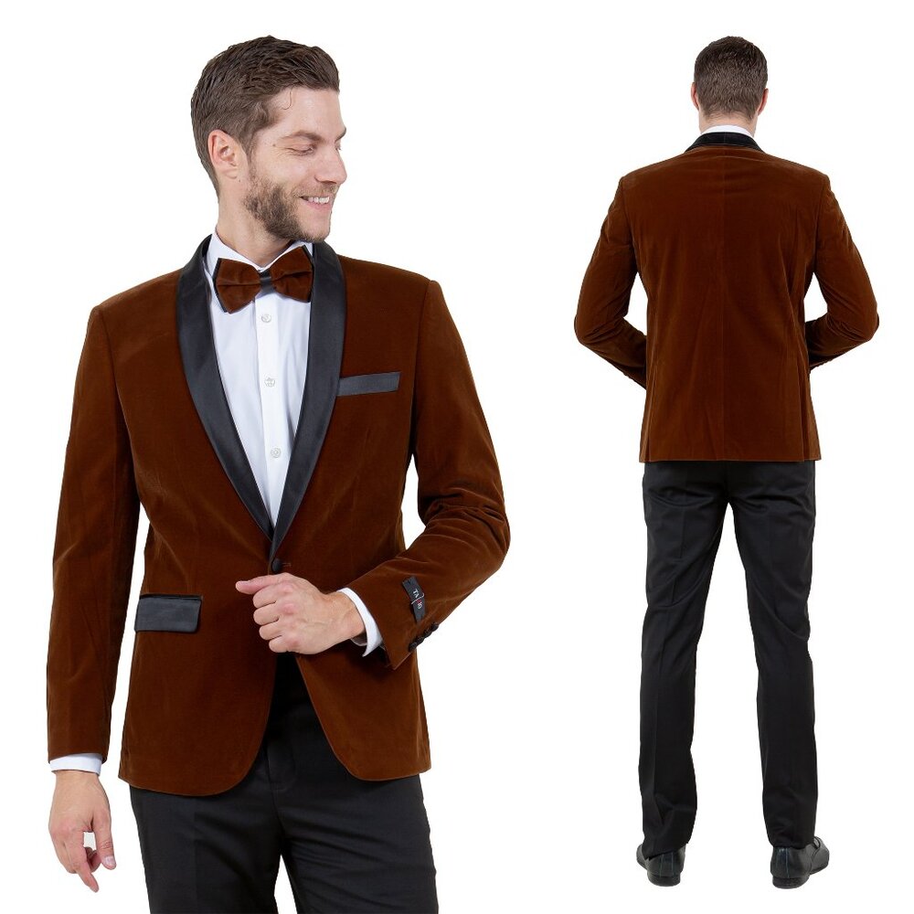 Slim Fit Velvet Blazer Only by Tazzio, Camel